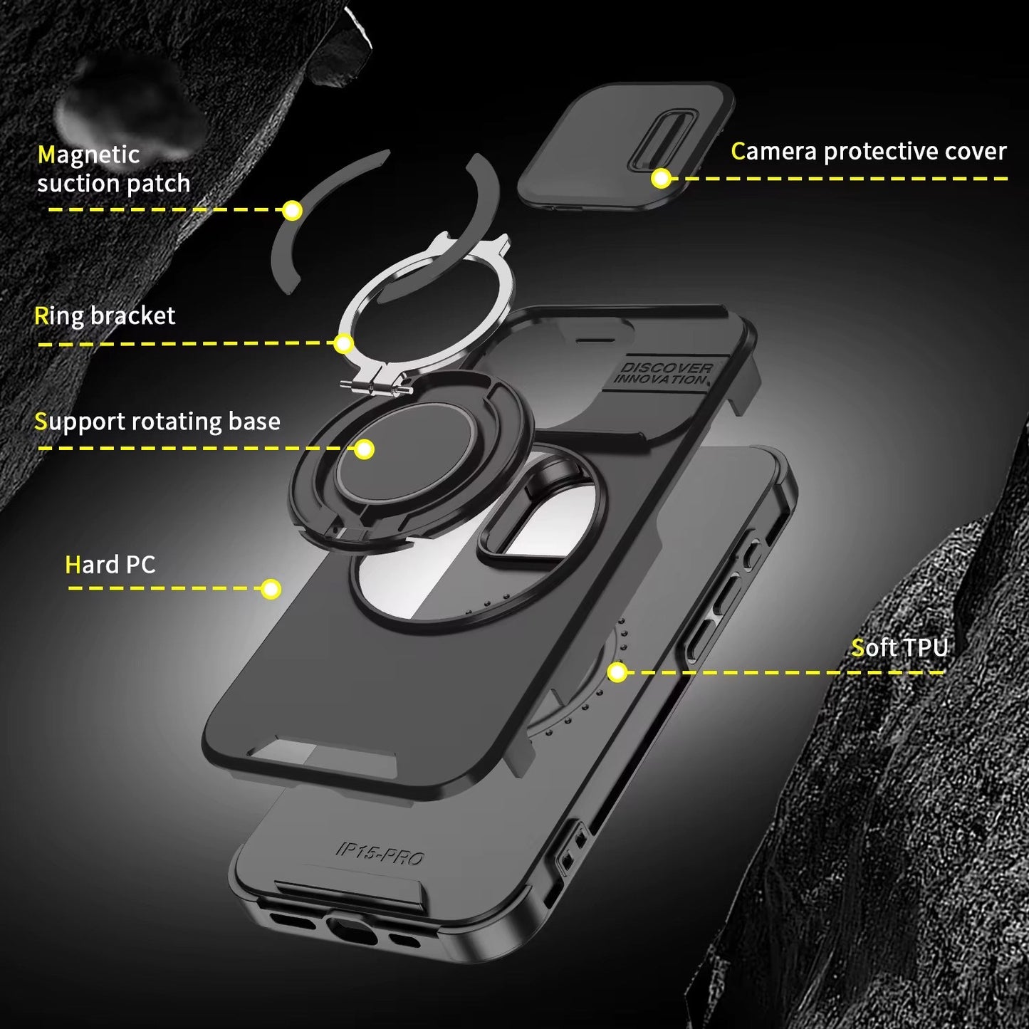 Heavy Duty iPhone Case with Rotating Stand | Magnetic Camera Cover | Shockproof Protection