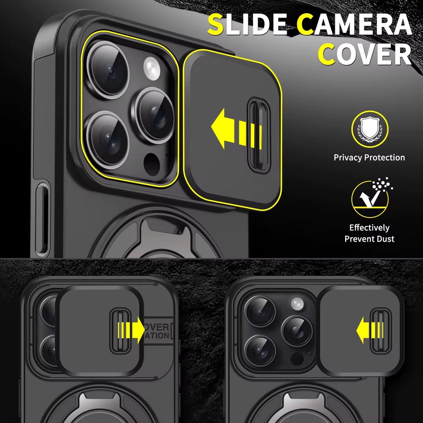 Heavy Duty iPhone Case with Rotating Stand | Magnetic Camera Cover | Shockproof Protection