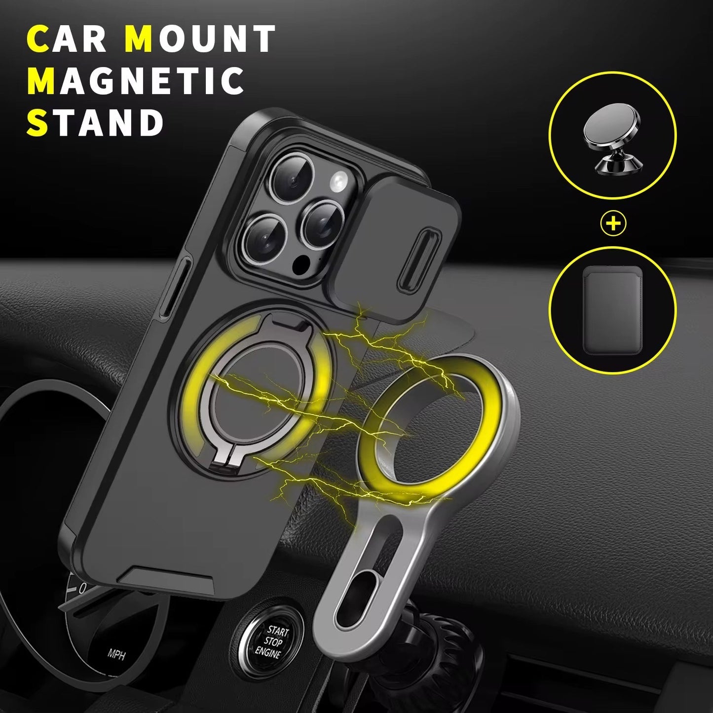 Heavy Duty iPhone Case with Rotating Stand | Magnetic Camera Cover | Shockproof Protection