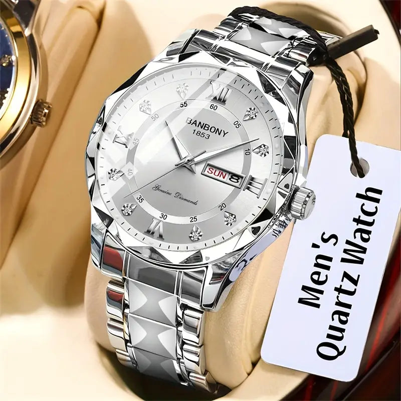 Luxury Men’s Stainless Steel Watch — Luminous, Multifunctional, Business & Casual Design