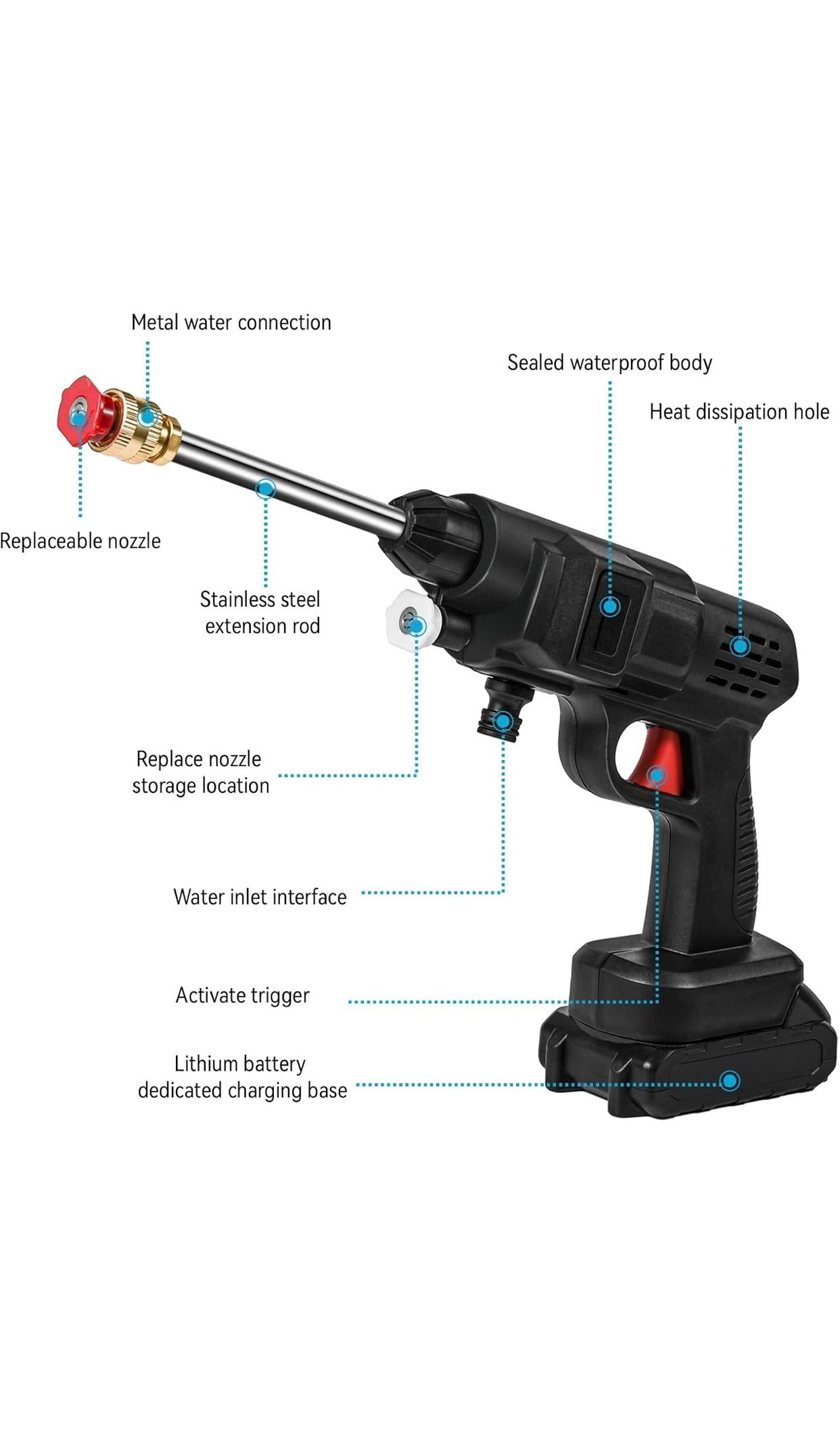 Cordless Pressure Washer 21V 50Bar Portable Power Washer – Brand New, 2 Batteries + Charger
