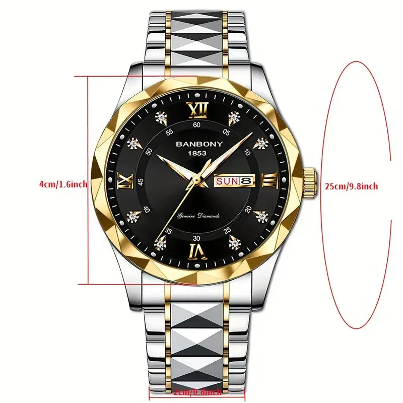 Luxury Men’s Stainless Steel Watch — Luminous, Multifunctional, Business & Casual Design