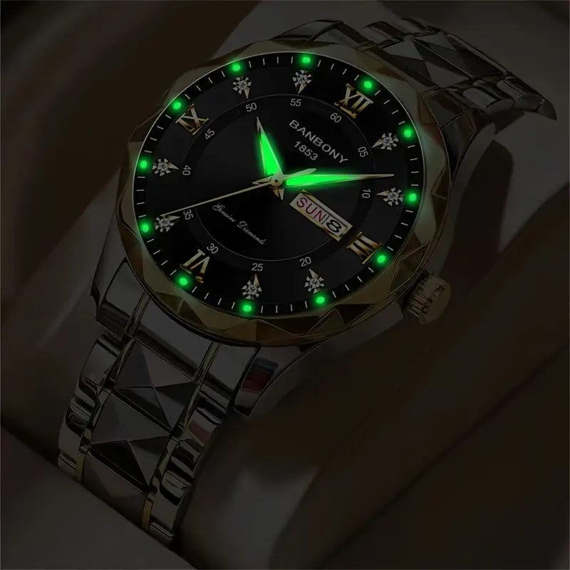 Luxury Men’s Stainless Steel Watch — Luminous, Multifunctional, Business & Casual Design