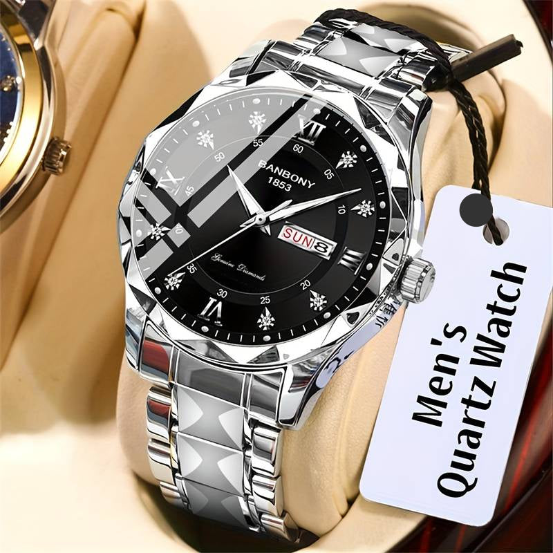 Luxury Men’s Stainless Steel Watch — Luminous, Multifunctional, Business & Casual Design
